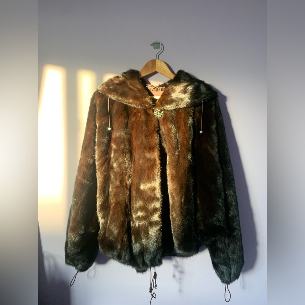 Mink fur coat with a hood
